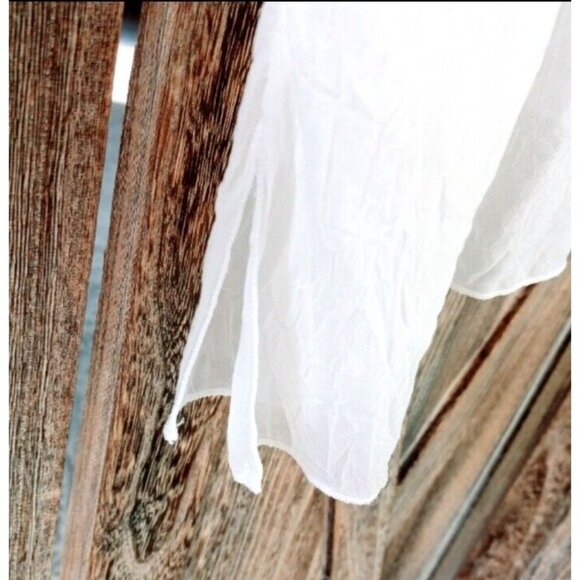 Soft Surroundings Blouse Top Sz L White Lace Trim Flounce Sleeve V-Neck Feminine - Picture 8 of 13